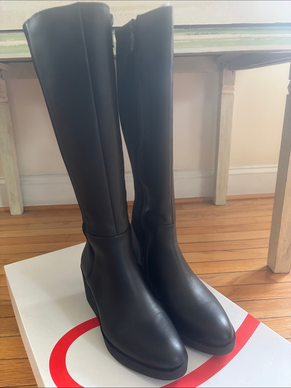 Blondo Black Leather Wedge Knee Boots